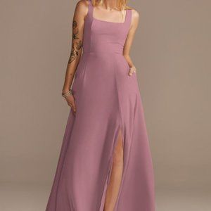 Chiffon Squared Tank Lace Up Bridesmaid Dress - image 1